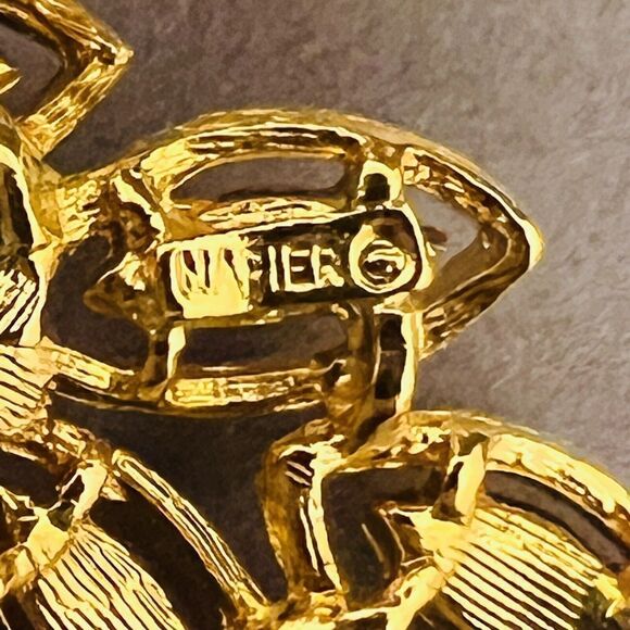 Vintage Napier Brooch Gold Tone Abstract Leaf Leaves Brushed Textured Pin 4137 - Picture 6 of 8